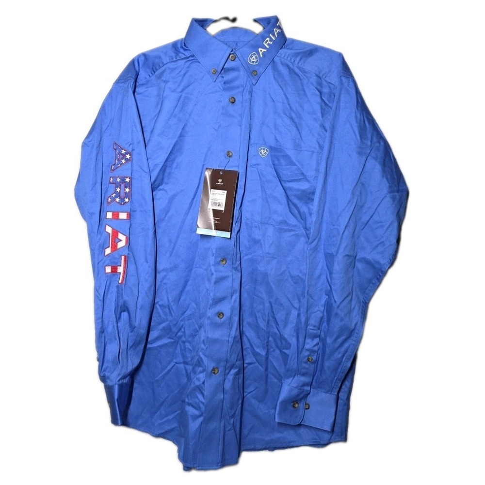 Ariat Team Logo Twill Cotton Classic Fit Button-Down Shirt Blue Medium 10036179